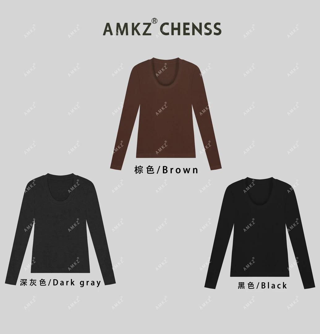 陳33U领长袖【莱赛尔天丝+绵羊毛】高端设计感极简风气质T恤7955