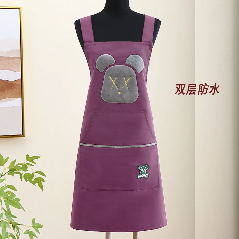 时尚可爱双层防水围裙无袖家用厨房餐饮烘焙防油污罩衣上班工作服