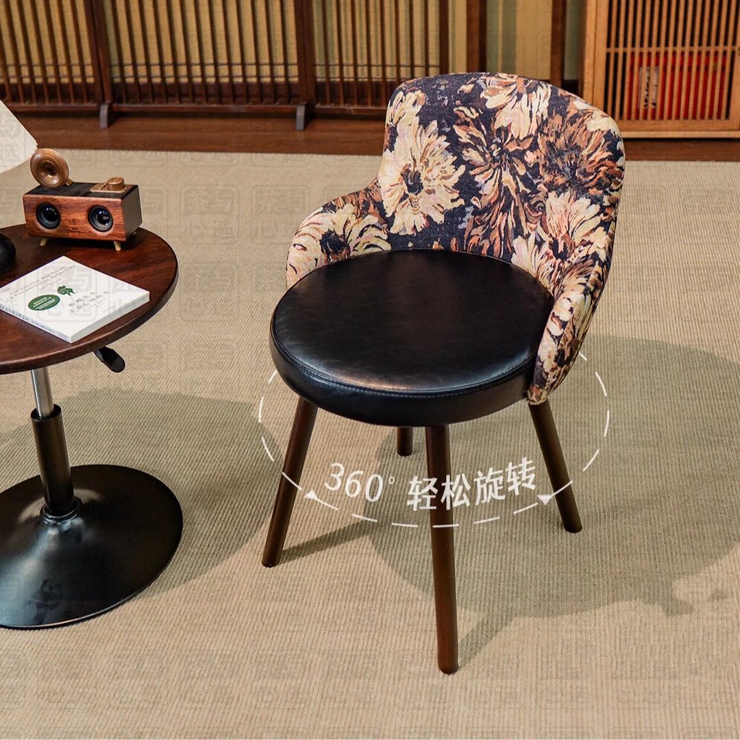 油蜡气质椅新中式旋转椅实木家用餐椅化妆椅办公椅电脑椅