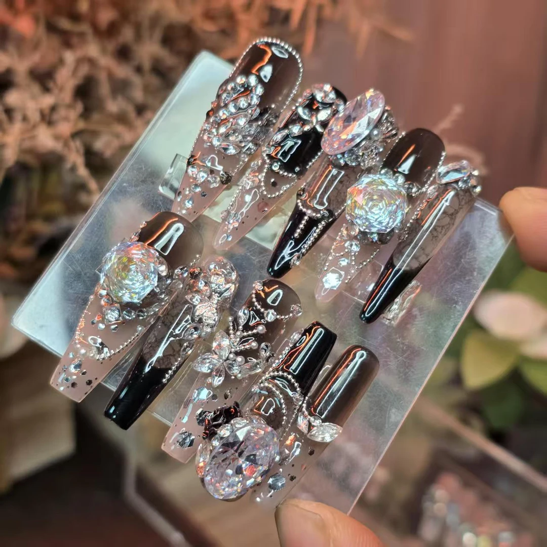 失心之锁丶(锆石+小钢珠+无缝隙)珠宝级丶手工穿戴甲默认微瑕