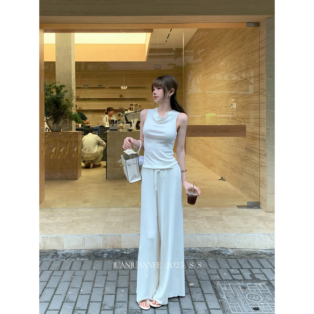 juanjuanyee【月光情书 】1OO莱塞尔荡领14针背心抽绳阔腿裤两件套