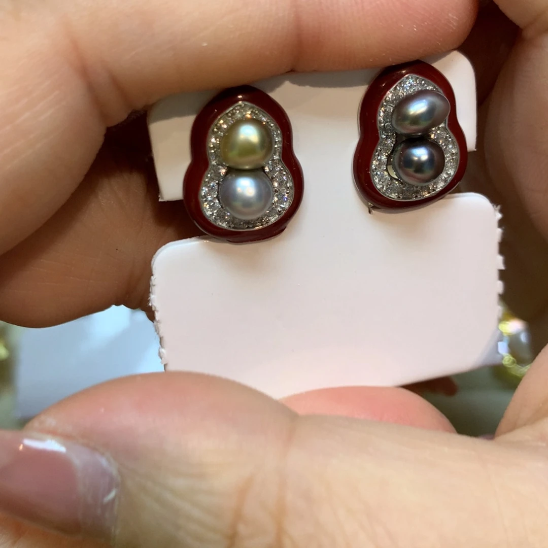 海水珍珠耳饰银S925镶嵌