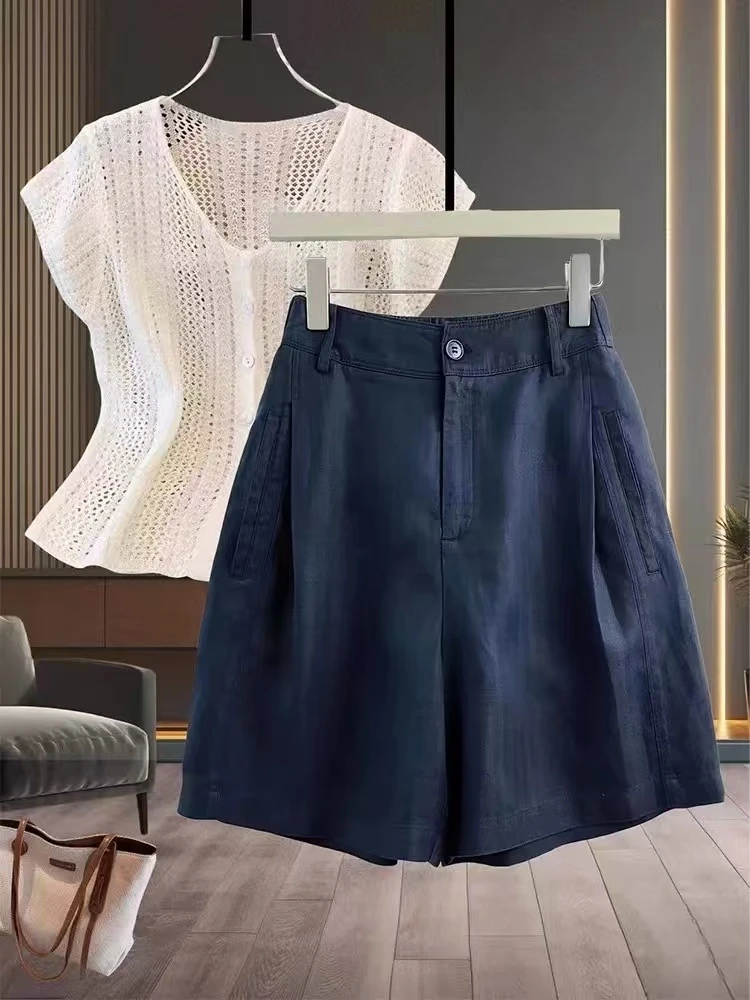天丝雨露亚麻！夏季显瘦气质百搭简约高腰休闲短裤58035