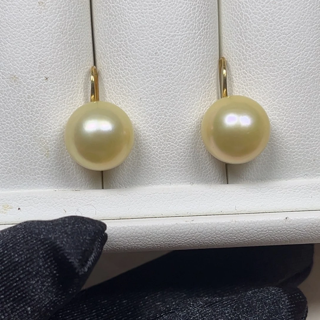 海水珍珠耳环18K金镶嵌12-13mm