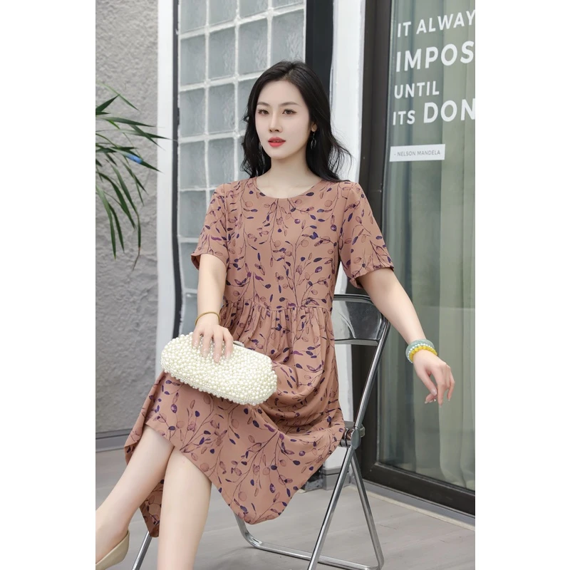 【遇见妳】5058新款圆领树叶花韩版气质百搭收腰显瘦女装连衣裙
