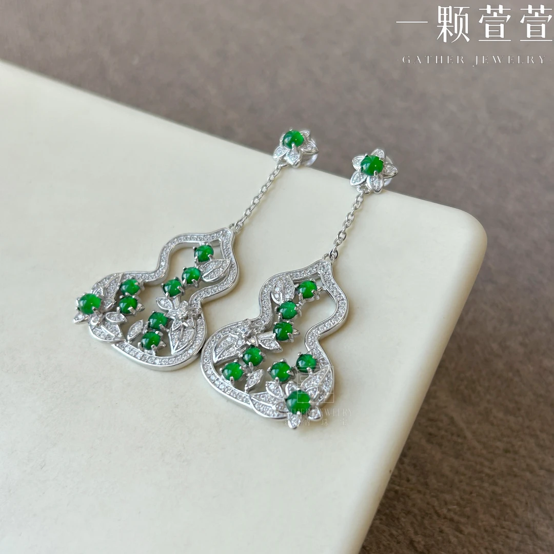 【汀兰花溪】一颗萱萱 天然翡翠银镶蛋面葫芦耳饰640024气质时尚