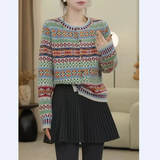 费尔岛百搭超精致毛衣2025年秋冬新款单排扣针织开衫显瘦上衣