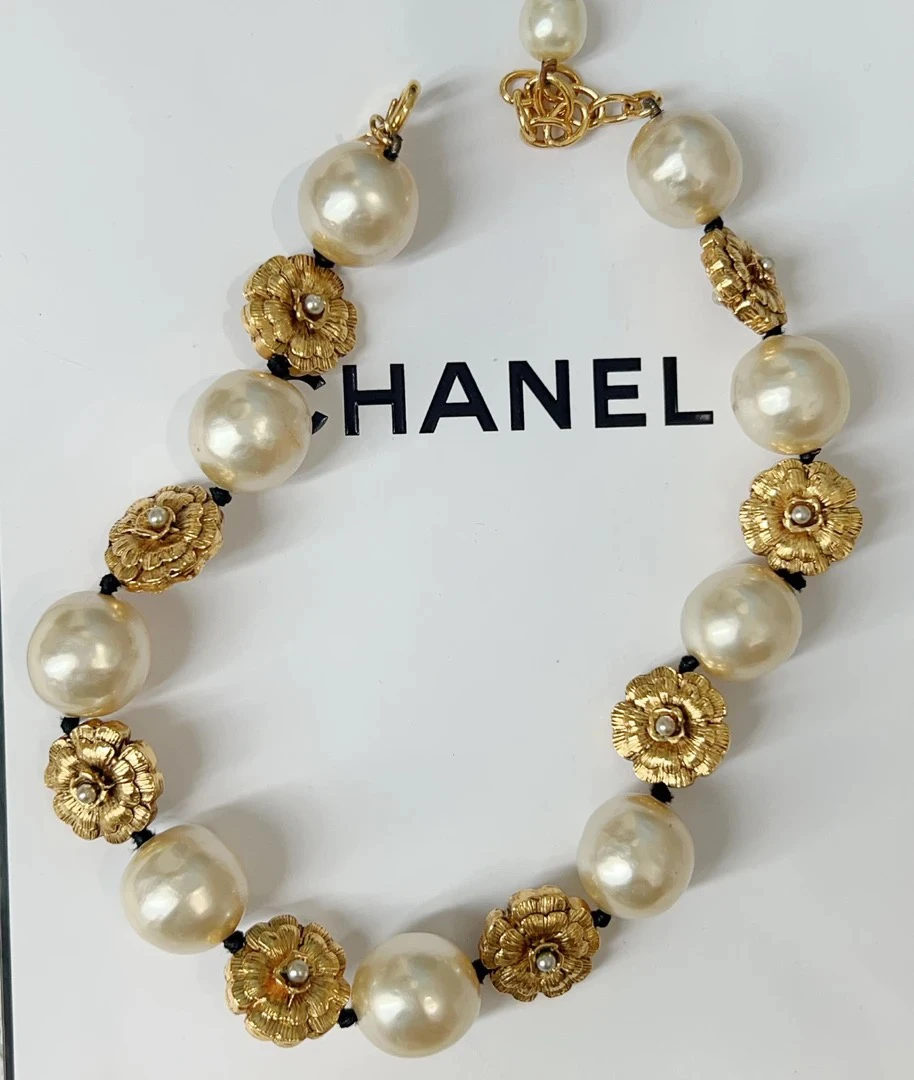 95新 Chanel/香奈儿 Chanel vintage香奈儿中古山茶花珍珠项链