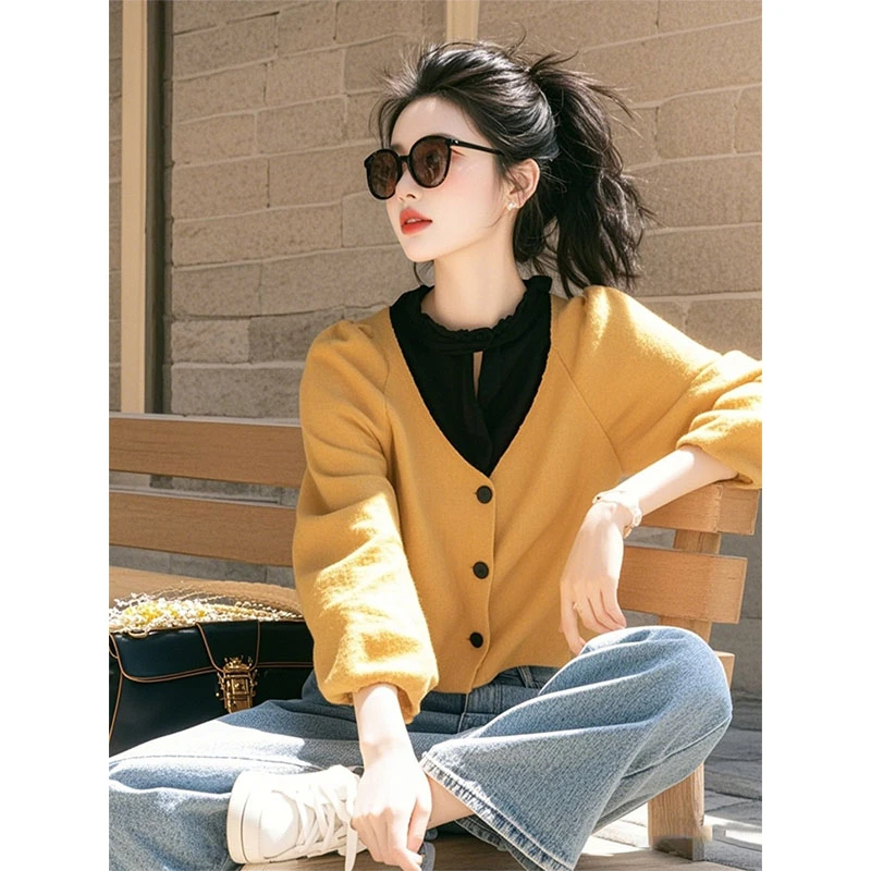 假两件针织衫女春秋季新款洋气独特别致小衫欧若风气质减龄上衣女