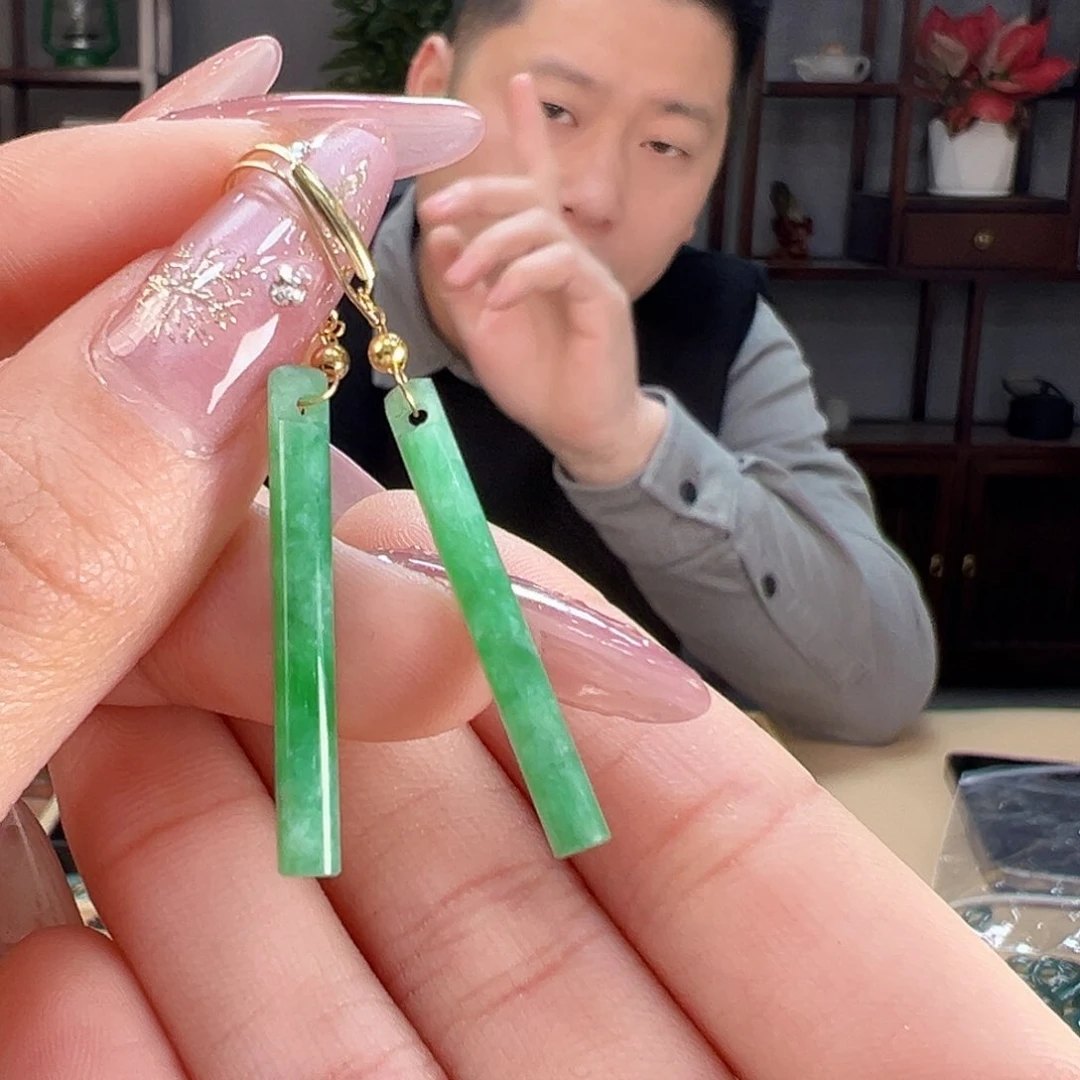 翡翠耳饰18K金镶嵌耳环9