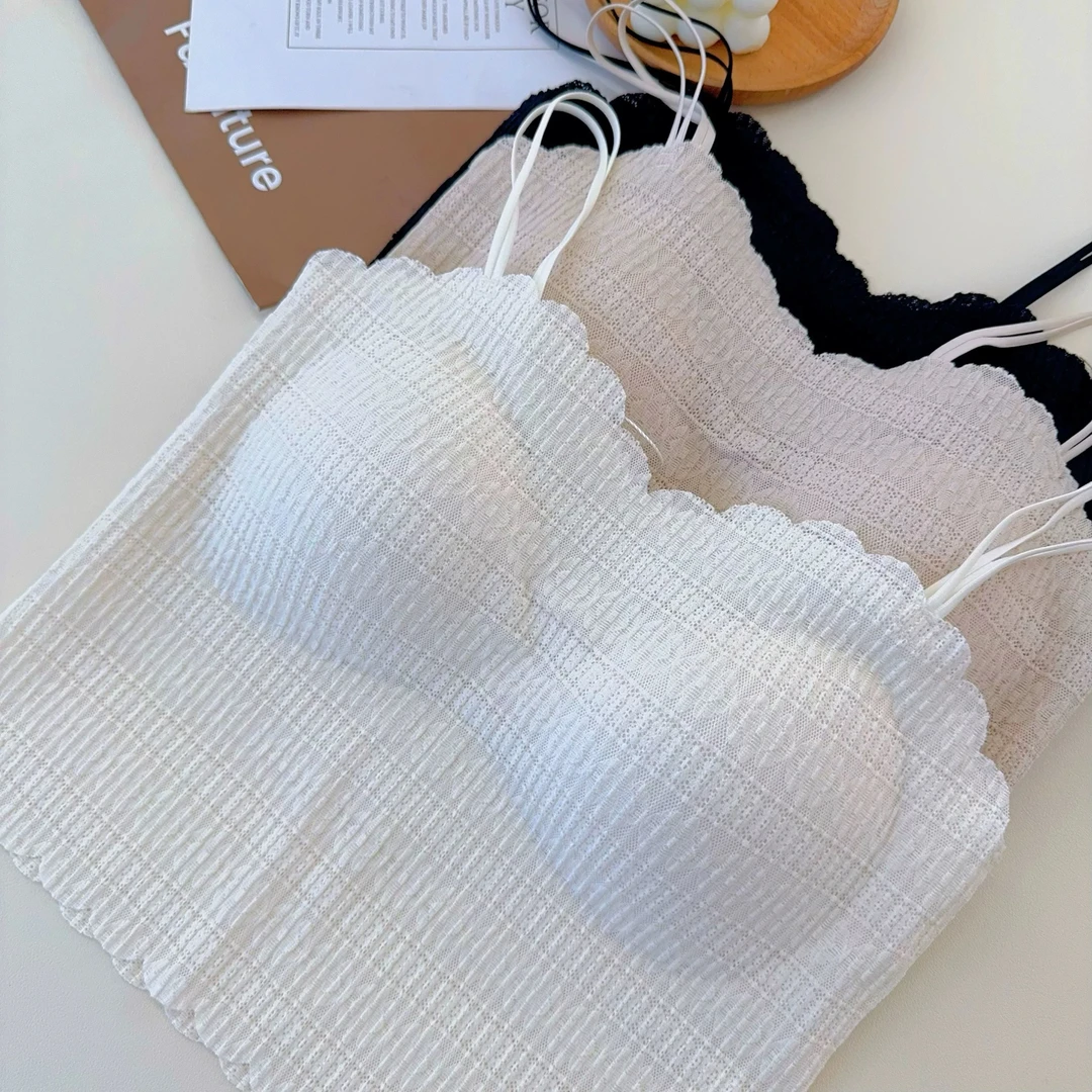 黛美芮1093蕾丝一字领吊带细肩带防走光抹胸固定杯内衣无痕美背女