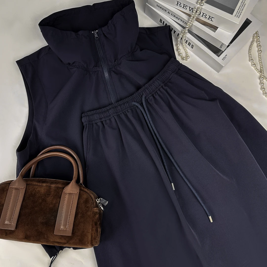 简时尚立领无袖马甲百搭气质半身裙两件套装 65063