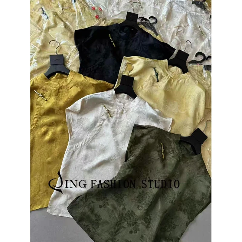 《金榜题名》夏季7678圆领盘扣马甲女装时尚国风印花无袖背心气质