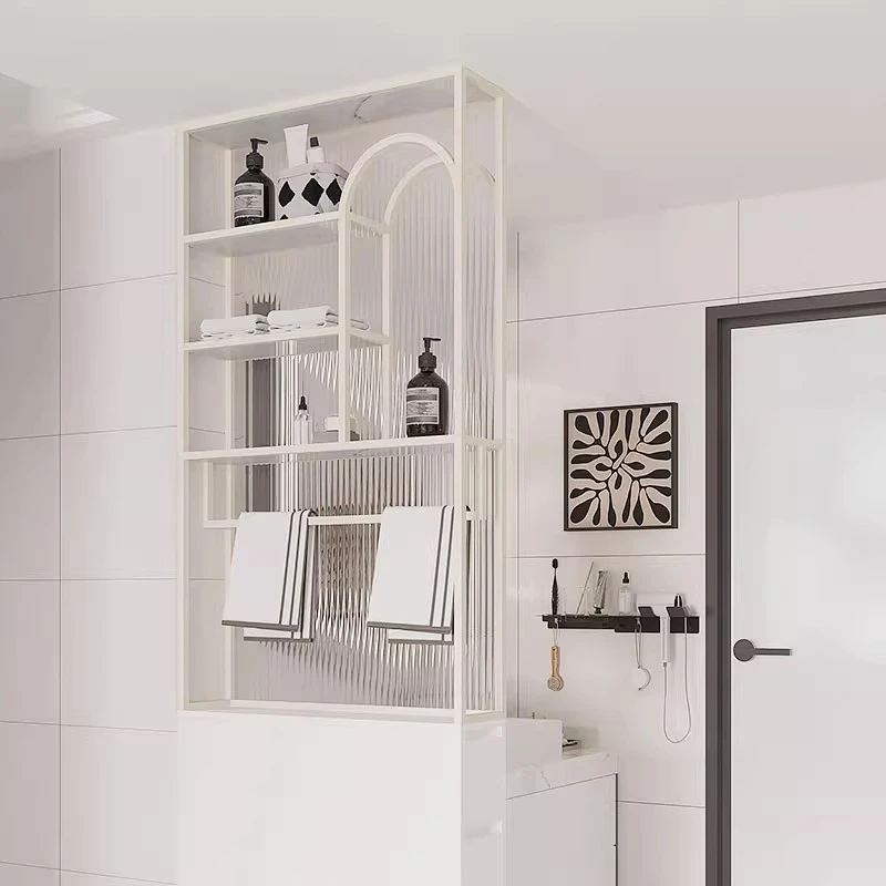 奶油风卫生间半墙隔断柜长虹玻璃屏风置物架干湿区洗手台简约现代