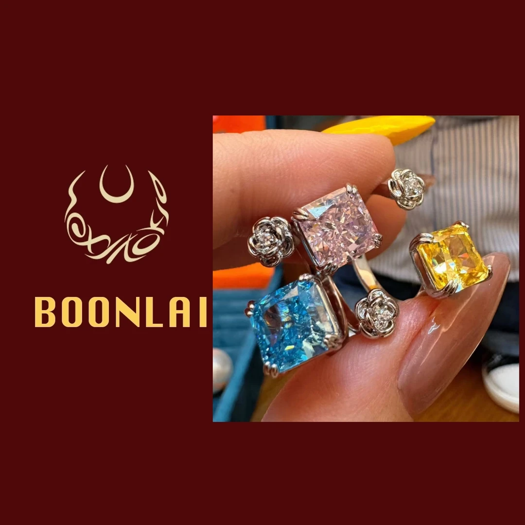 铜合金锆石戒指 Boonlai 方形彩宝玫瑰戒指4158