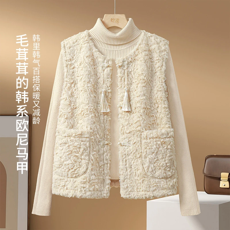 她池2025冬装新款女装洋气时髦气质流苏盘扣新中式马甲T43X5320J