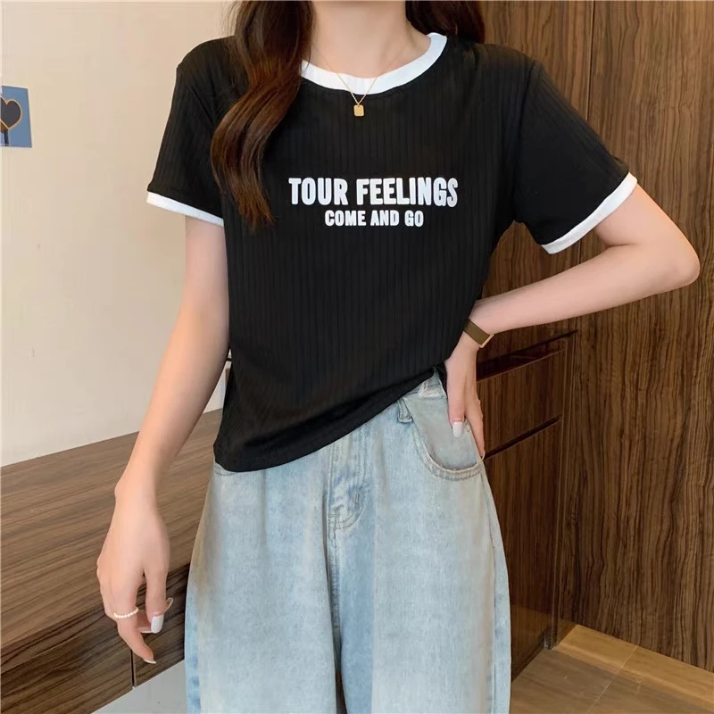 ins超火黑色短袖t恤女早春夏装新款韩版宽松短款半袖打底衫上衣潮