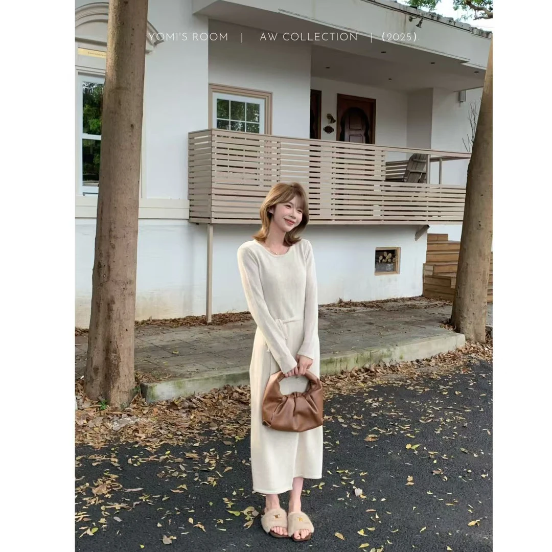 【现货】YOMI小个子【都市主角】莱赛尔+亚麻收腰连衣裙显瘦秋季女