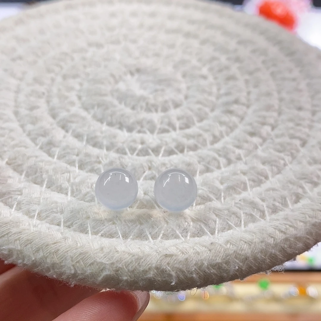 散珠翡翠一对白冰珠珠卡8*