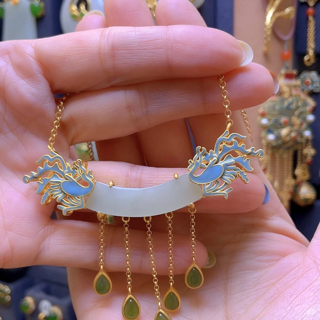 和田玉银S925镀金镶嵌颈饰