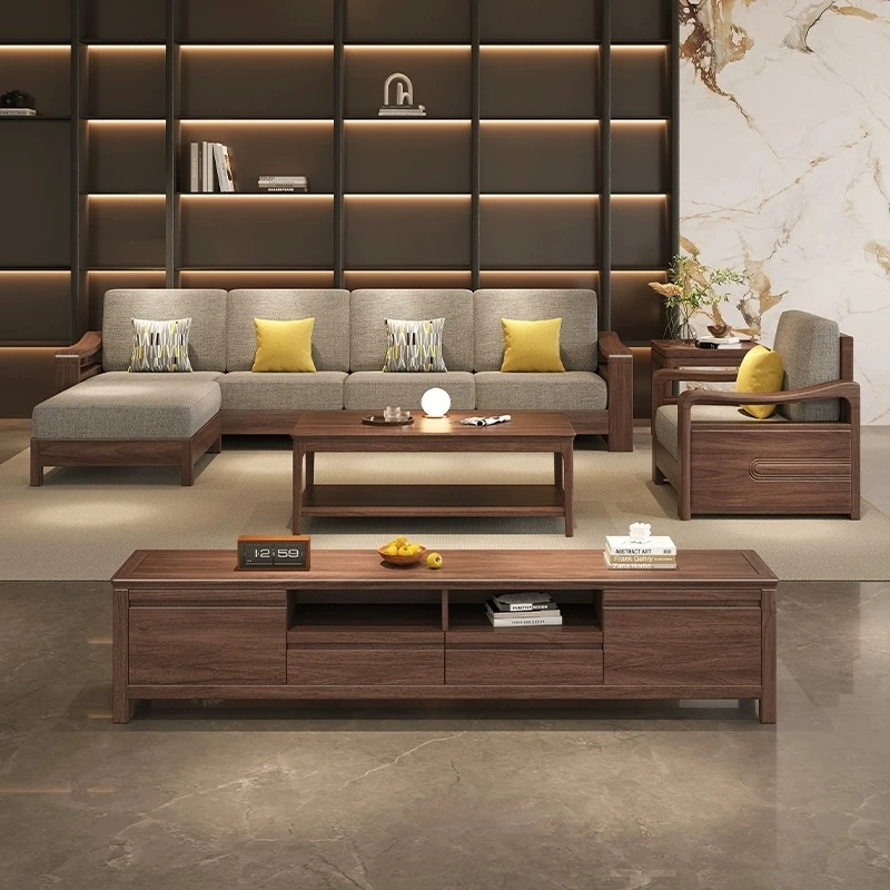 黑胡桃木实木沙发组合中式极简客厅新款轻奢大小户型现代家具全套