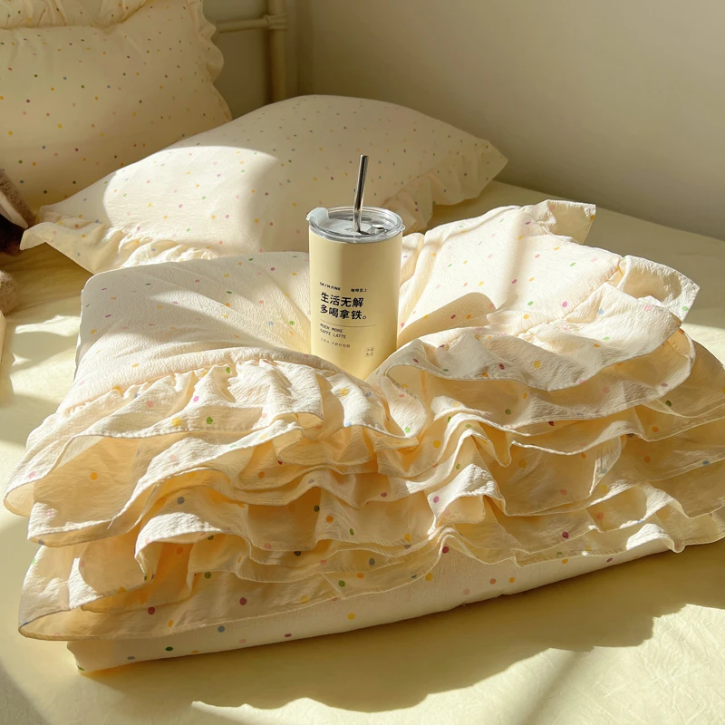 少女心皱皱纱花边款夏被四件套水洗棉夏凉被女生宿舍单人空调被三