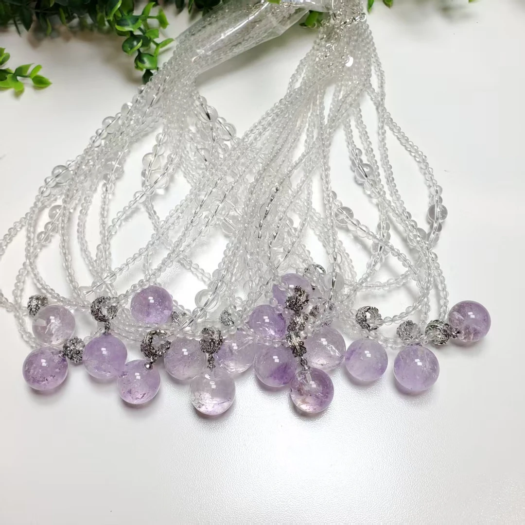 Q295【赵小姐】时尚百搭白水晶紫水晶多珠项链多样式发其一