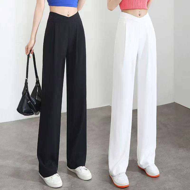 2025夏季薄款窄版显瘦休闲垂感修身百搭高腰时尚直筒裤冰丝麻女裤