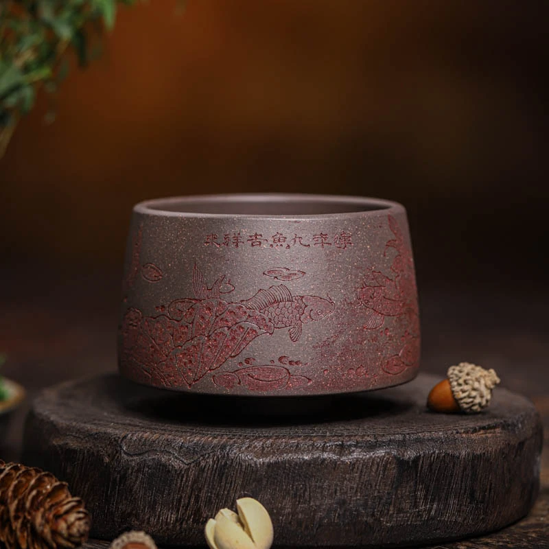 手工杯 | 九斋九鱼图  紫砂杯上九鱼游  携来满杯吉祥意