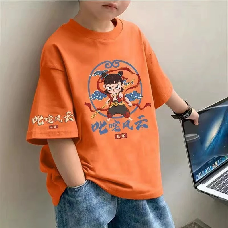 男孩子哪吒童装短袖男童百搭夏季纯棉T恤中大童帅气宽松半袖上衣