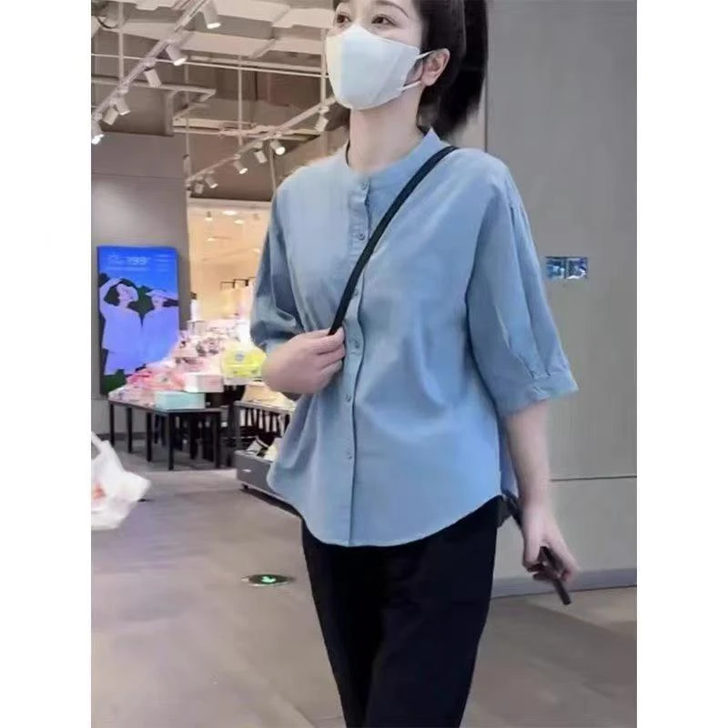 【大码宽松】2025夏季休闲新款衬衣洋气减龄宽松显瘦百搭纯色衬衫