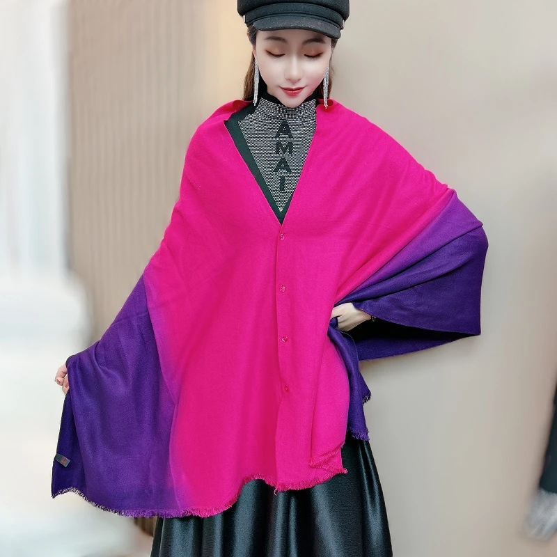 时尚渐变成人女多功能秋冬民族风外搭保暖百搭针织围巾