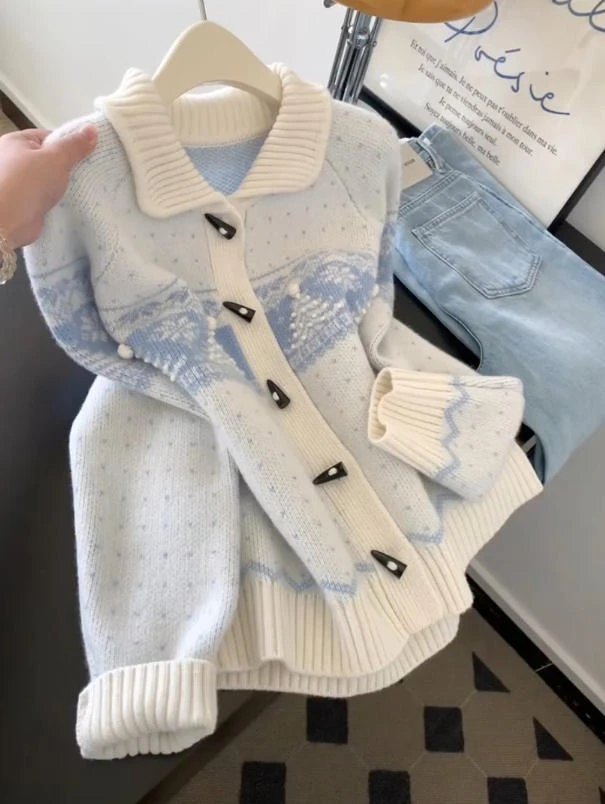 2025秋冬季新款翻领撞色别致小众开衫慵懒风减龄显瘦气质百搭上衣