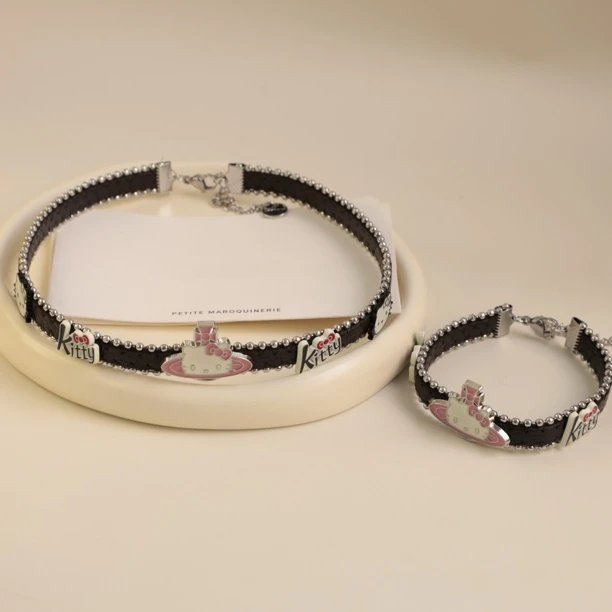 铜合金皮质项链 1028韩版新款快乐星球粉色KT项链手链