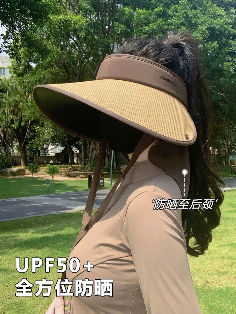 2025新款防晒帽女夏护颈防紫外线遮阳帽大帽檐户外草编空顶太阳帽