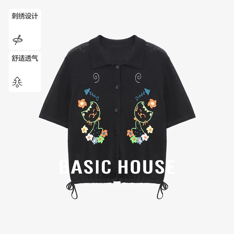 百家好夏季清冷系禅意衣服女装洋气刺绣老钱风针织衫-B0625B5FRU2