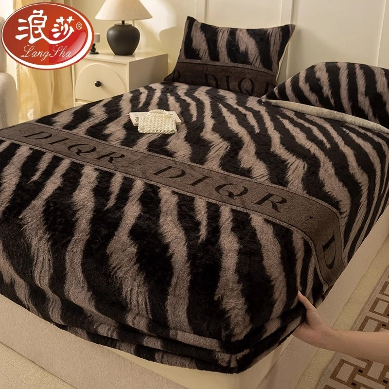 浪莎兔毛绒床笠冬季加绒保暖保护套全包防尘床垫罩美拉德系列床罩