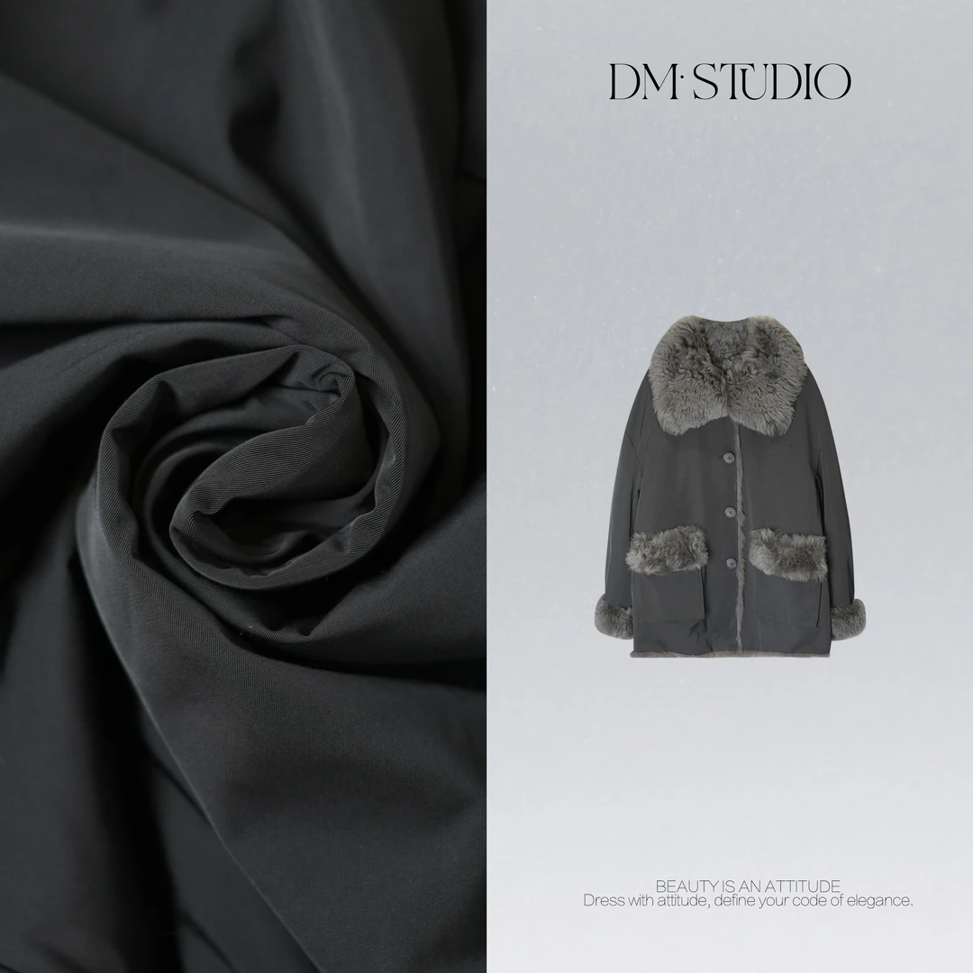 DEDM•STUDIO/复古轻奢保暖中长款羊毛皮拼兔毛皮外套2510WT/8666