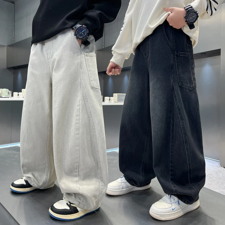 儿童男童秋装裤子2025新款春秋款中大童宽松牛仔裤秋季弯刀裤长裤