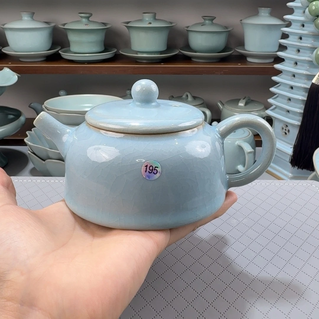 瓷摆件开播福利汝窑天青釉半月壶编号195