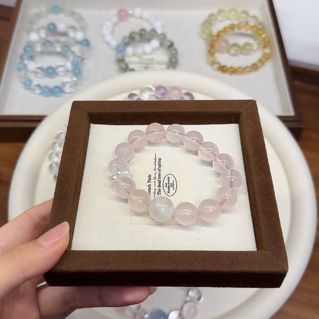 海***星水晶手链未镶嵌拍2份是总价 冰橘粉雪花幽灵顶珠手串