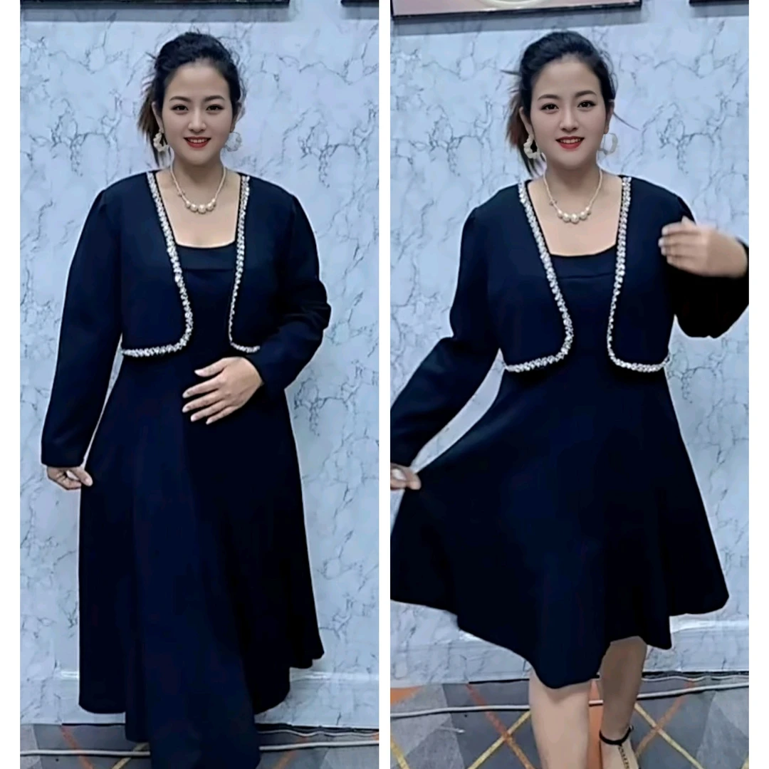 法式气质小香风长袖假两件设计感显瘦连衣裙