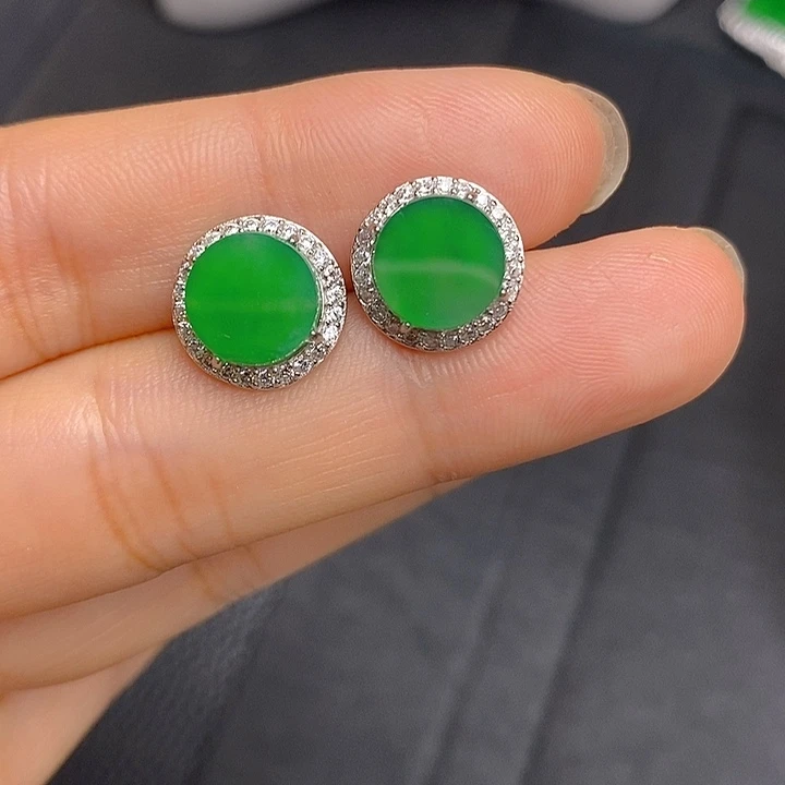 翡翠银S925镶嵌耳饰