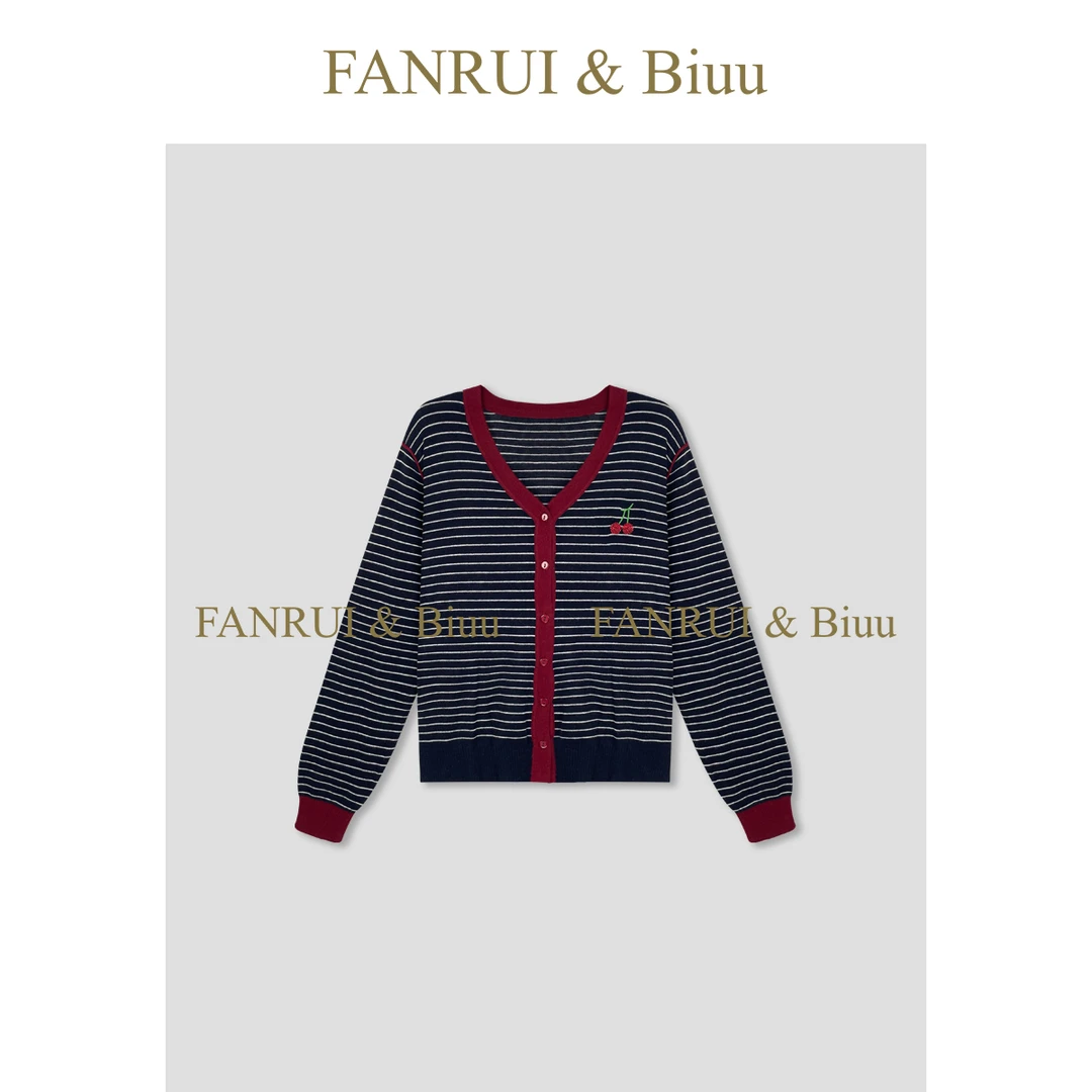FANRUI/泛芮「贝贝biuu」羊毛混纱樱桃刺绣洋气百搭针织开衫B18184