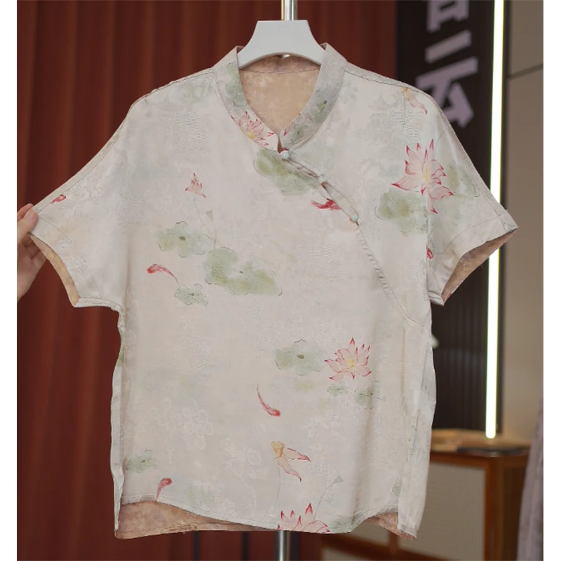5325-采荷-双面穿女缂丝老料显瘦年轻上衣T恤短袖