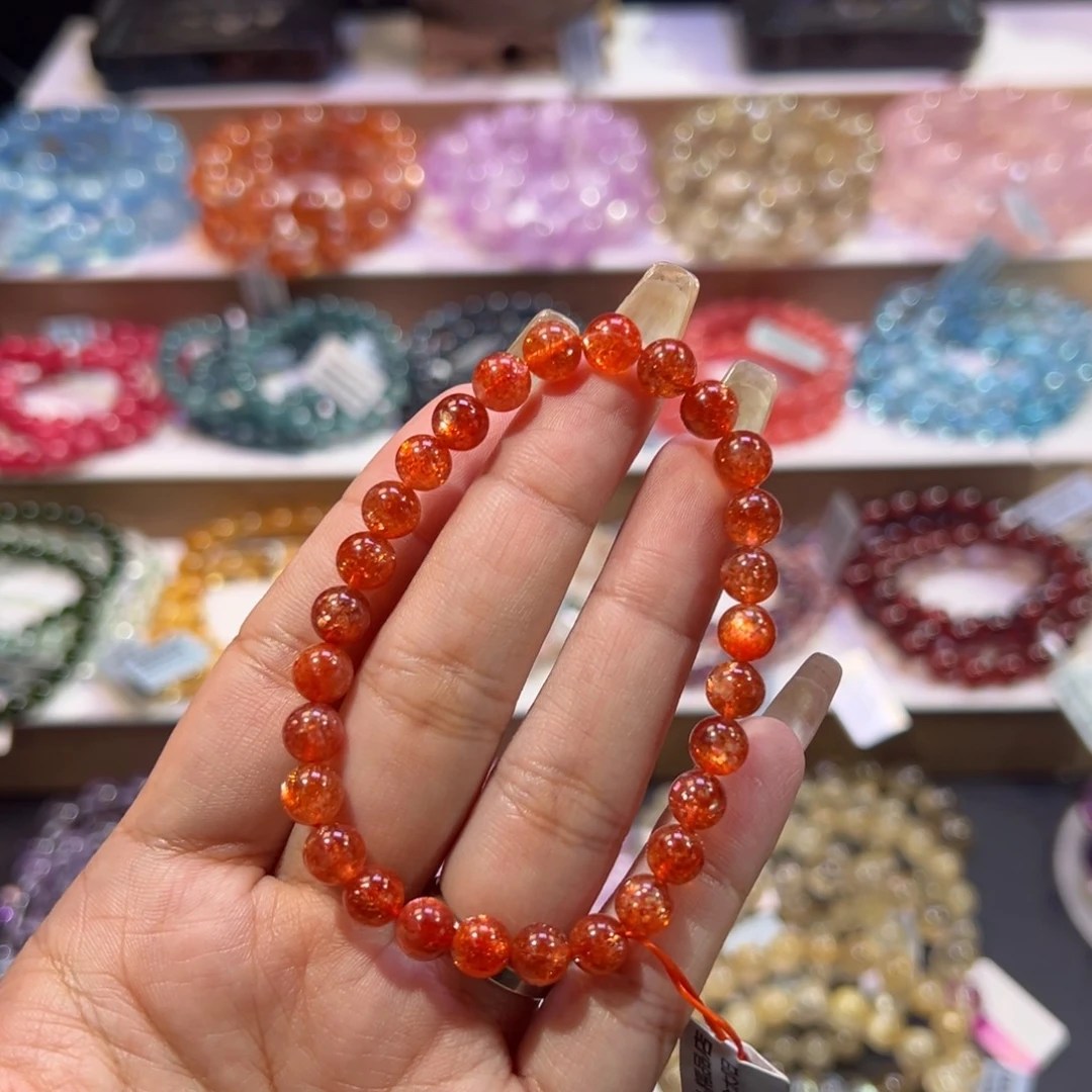长石手串未镶嵌巅峰级爆闪金太阳6.8mm