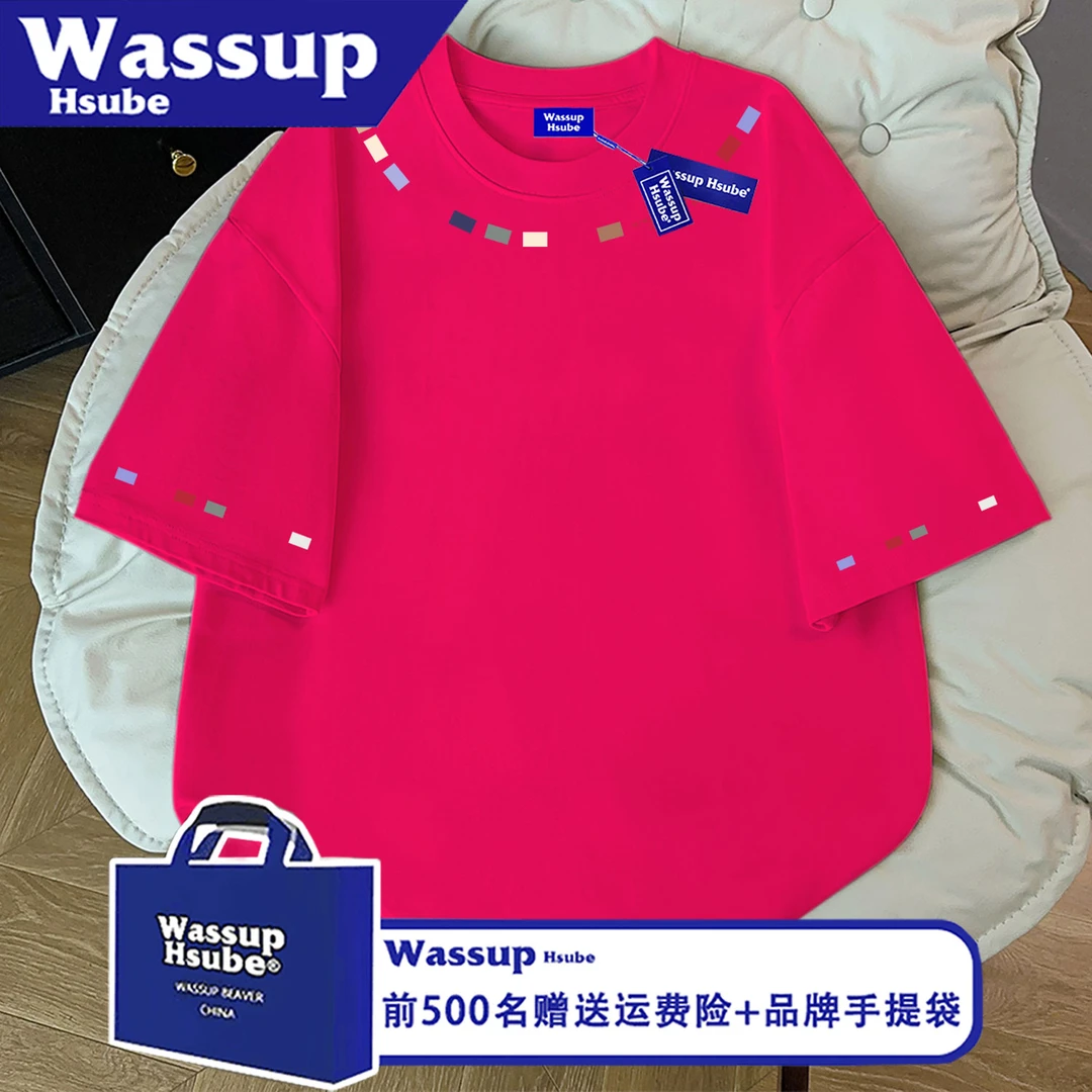 WASSUP HSUBE潮流时尚简约印花短袖男女学院风宽松纯棉百搭半袖衫