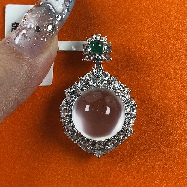 石英质玉银S925镀金镶嵌颈饰
