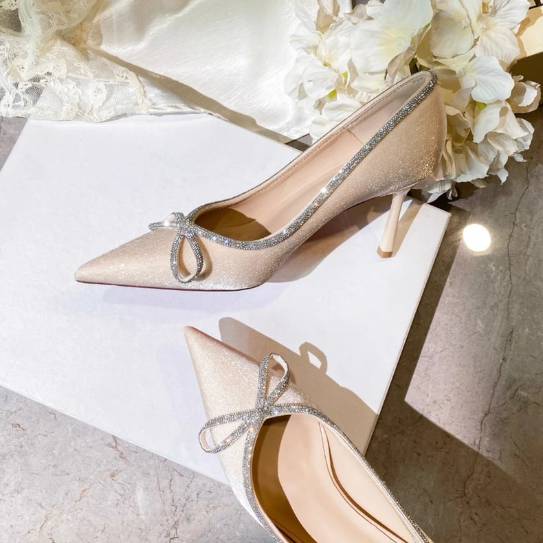 （7厘米）红底528-168香槟色细跟高跟鞋