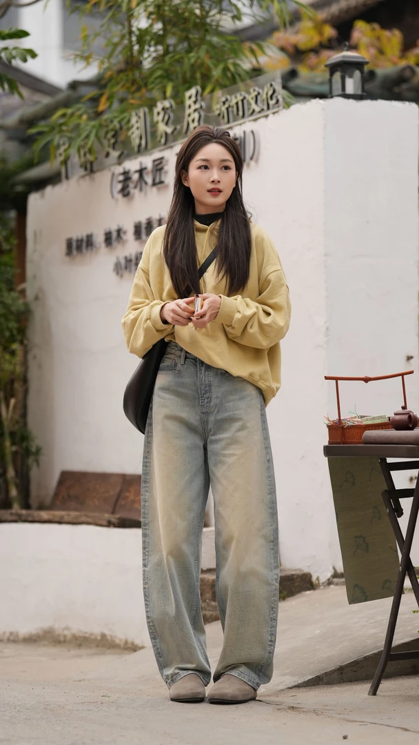 深圳南油2025新款高腰休闲百搭宽松小弯刀裤